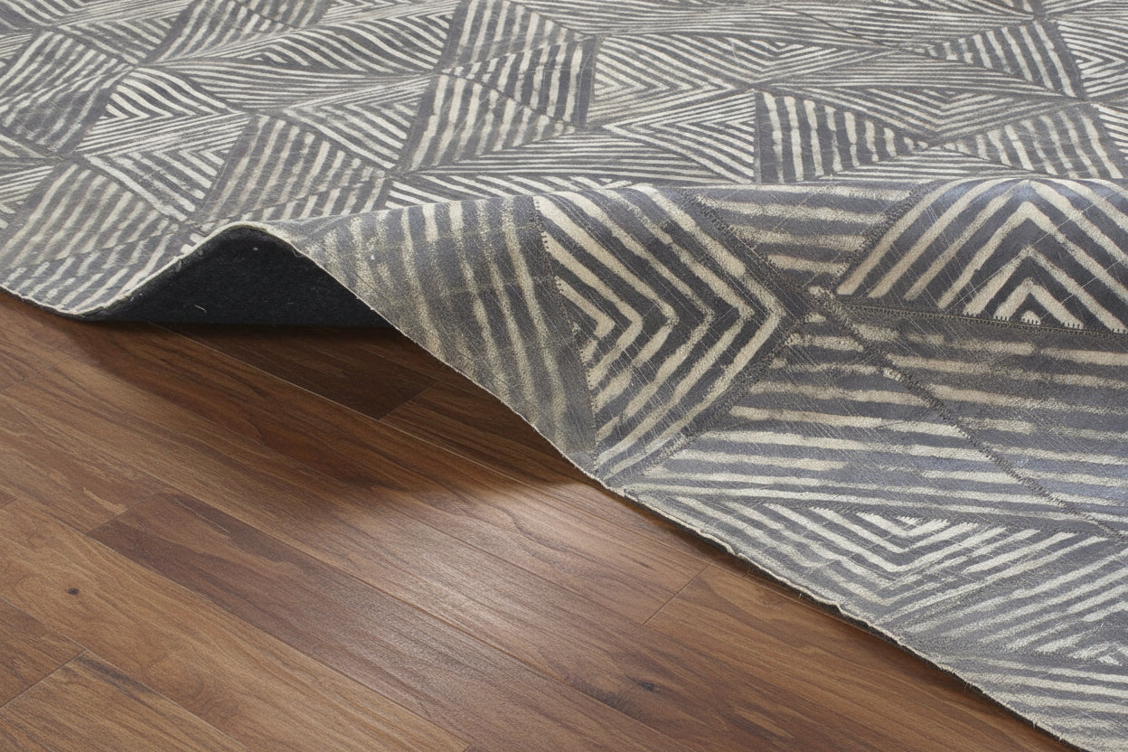 Bette-Ann Leather Handmade Charcoal Diamonds Rug | Modern Geometric Patchwork Cowhide Area Rug   9057384038549