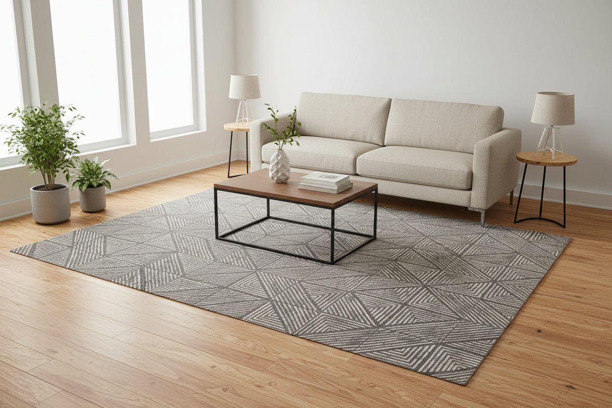 Bette-Ann Leather Handmade Charcoal Diamonds Rug | Modern Geometric Patchwork Cowhide Area Rug   9057384038549