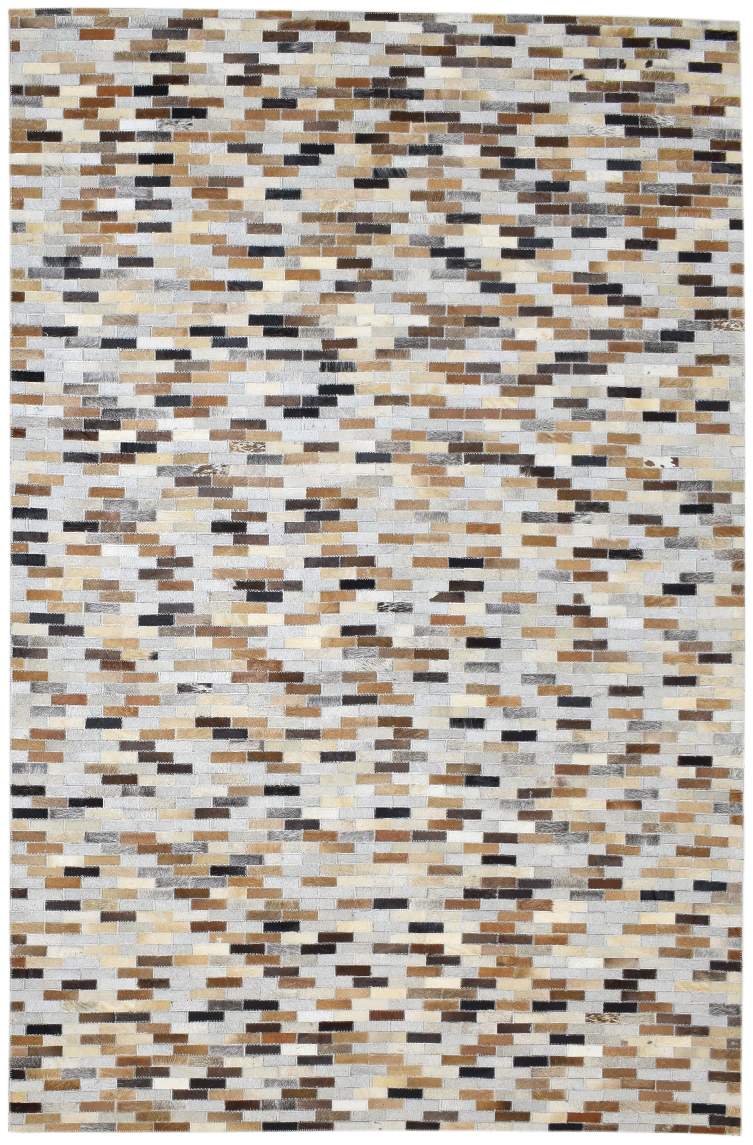 Biddy Handmade Leather Brown Rug - Modern Brick Patchwork Striped Area Rug   9065086484629
