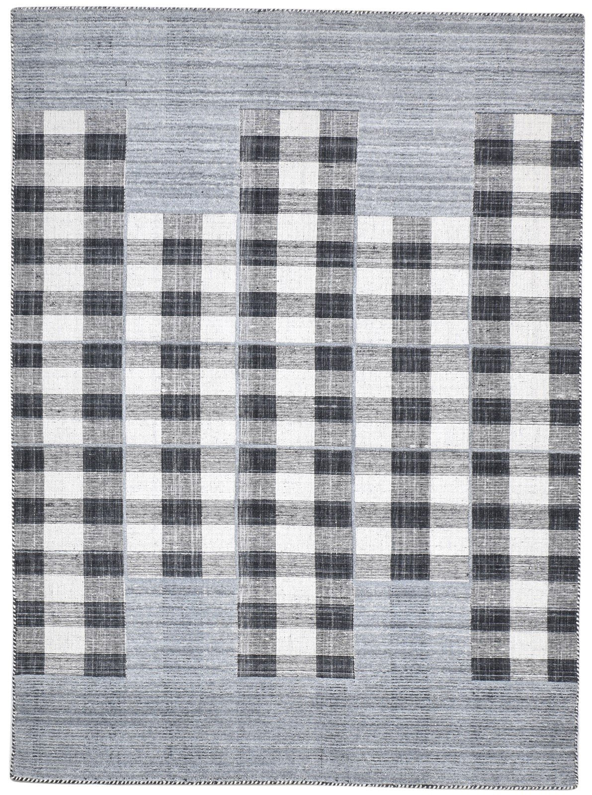 Black Pet Yarn Rug 5' X 8' Modern Handloom Scandinavian Plaids Room Size Carpet   7864232116373