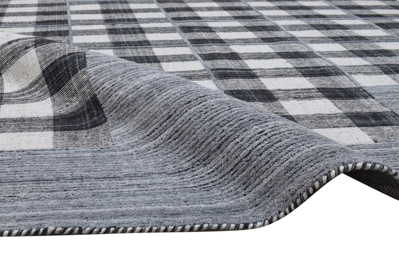 Black Pet Yarn Rug 5' X 8' Modern Handloom Scandinavian Plaids Room Size Carpet   7864232116373