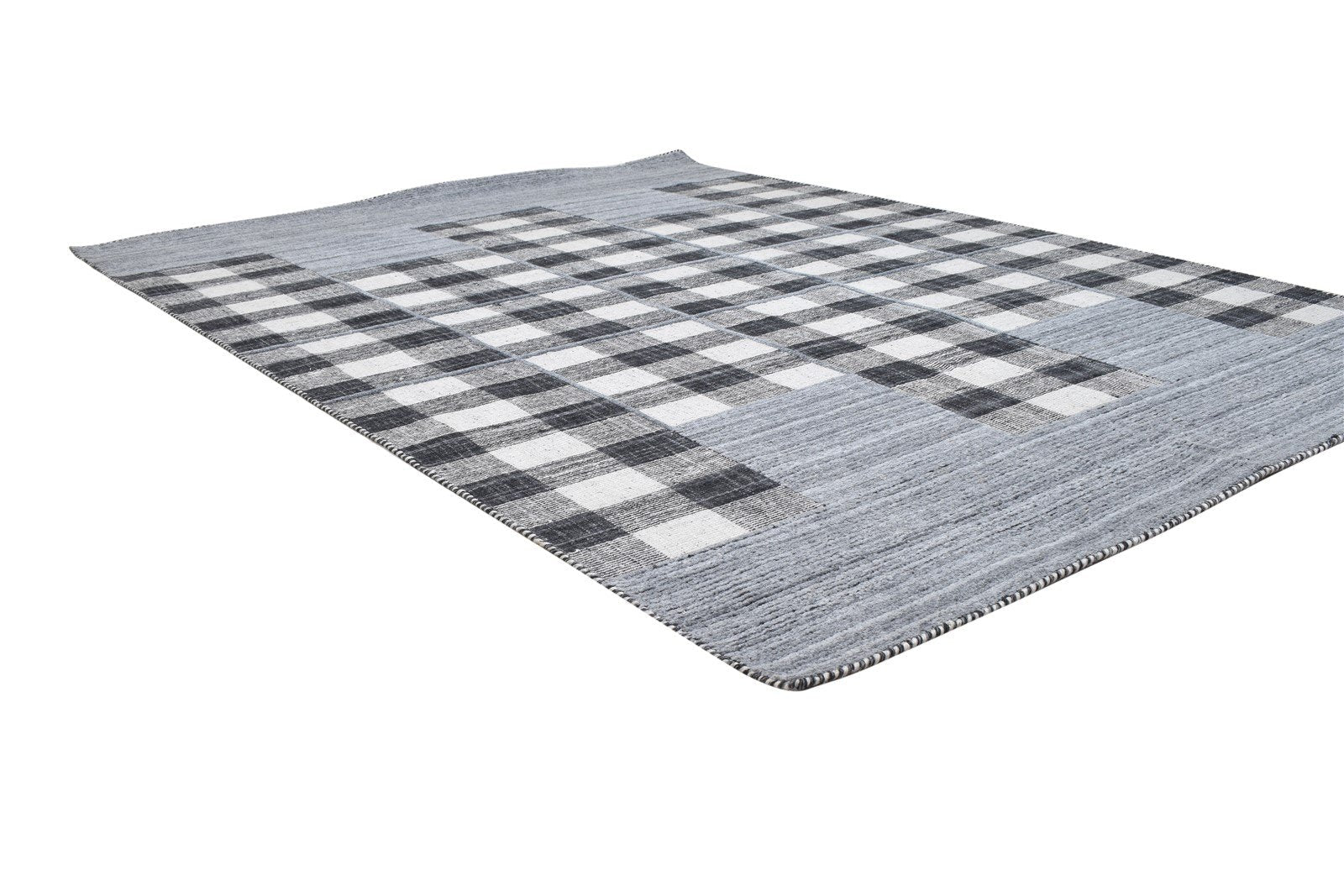 Black Pet Yarn Rug 5' X 8' Modern Handloom Scandinavian Plaids Room Size Carpet   7864232116373