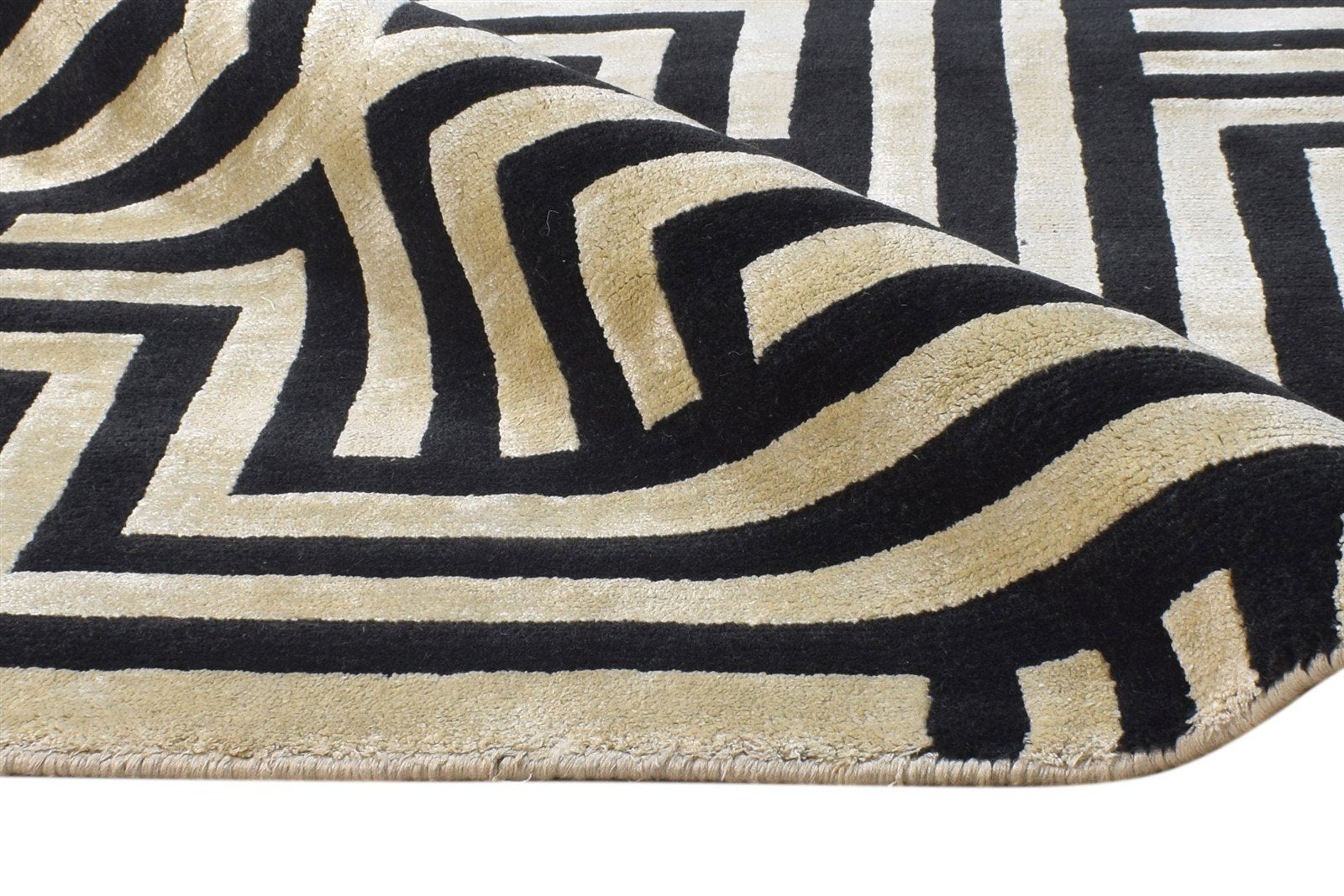 Black Silk Rug 6' X 9' Modern Hand Knotted Moroccan Geometric Room Size Carpet   7865094471829