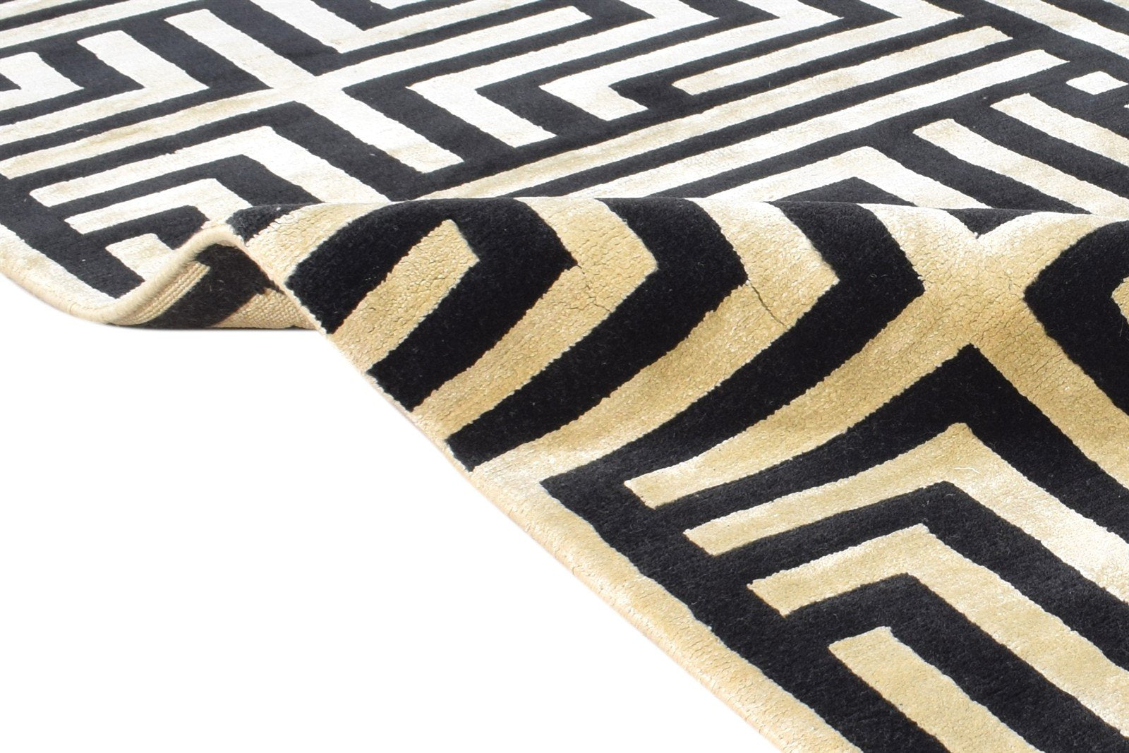 Black Silk Rug 6' X 9' Modern Hand Knotted Moroccan Geometric Room Size Carpet   7865094471829