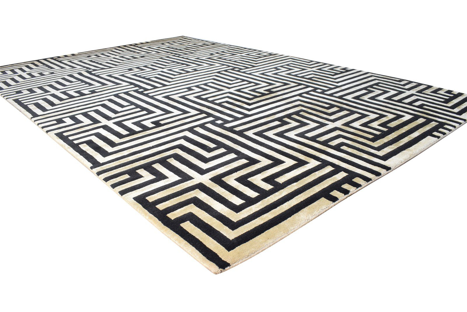 Black Silk Rug 6' X 9' Modern Hand Knotted Moroccan Geometric Room Size Carpet   7865094471829