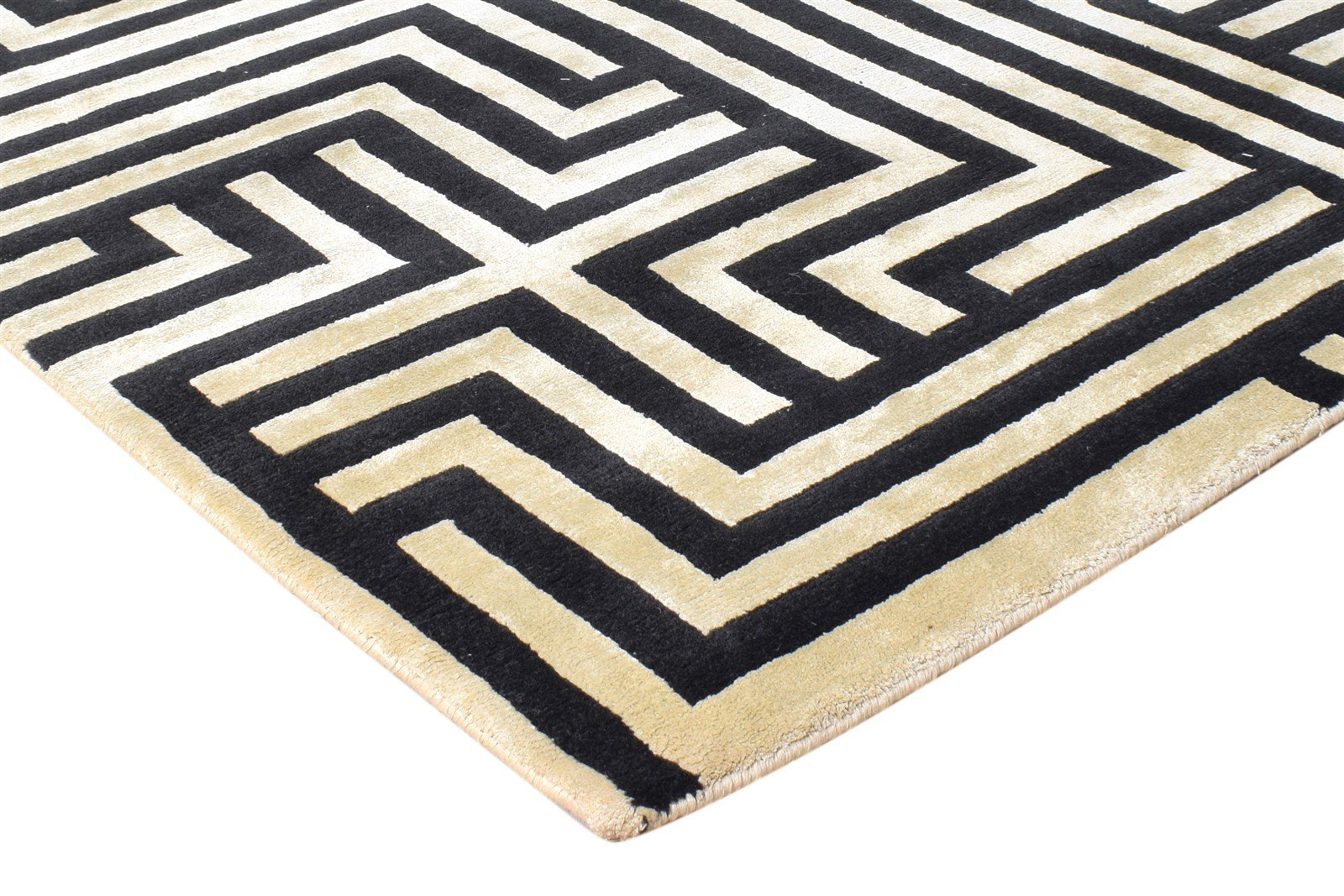 Black Silk Rug 6' X 9' Modern Hand Knotted Moroccan Geometric Room Size Carpet   7865094471829