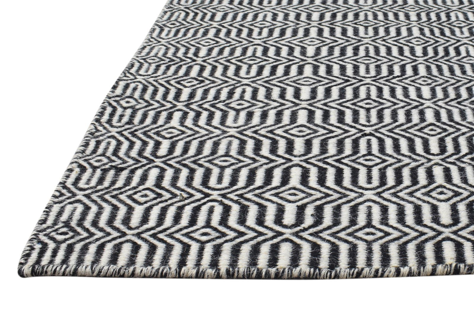 Black Wool Rug 2' X 3' Modern Dhurrie Moroccan Modern Small Carpet   7865137823893