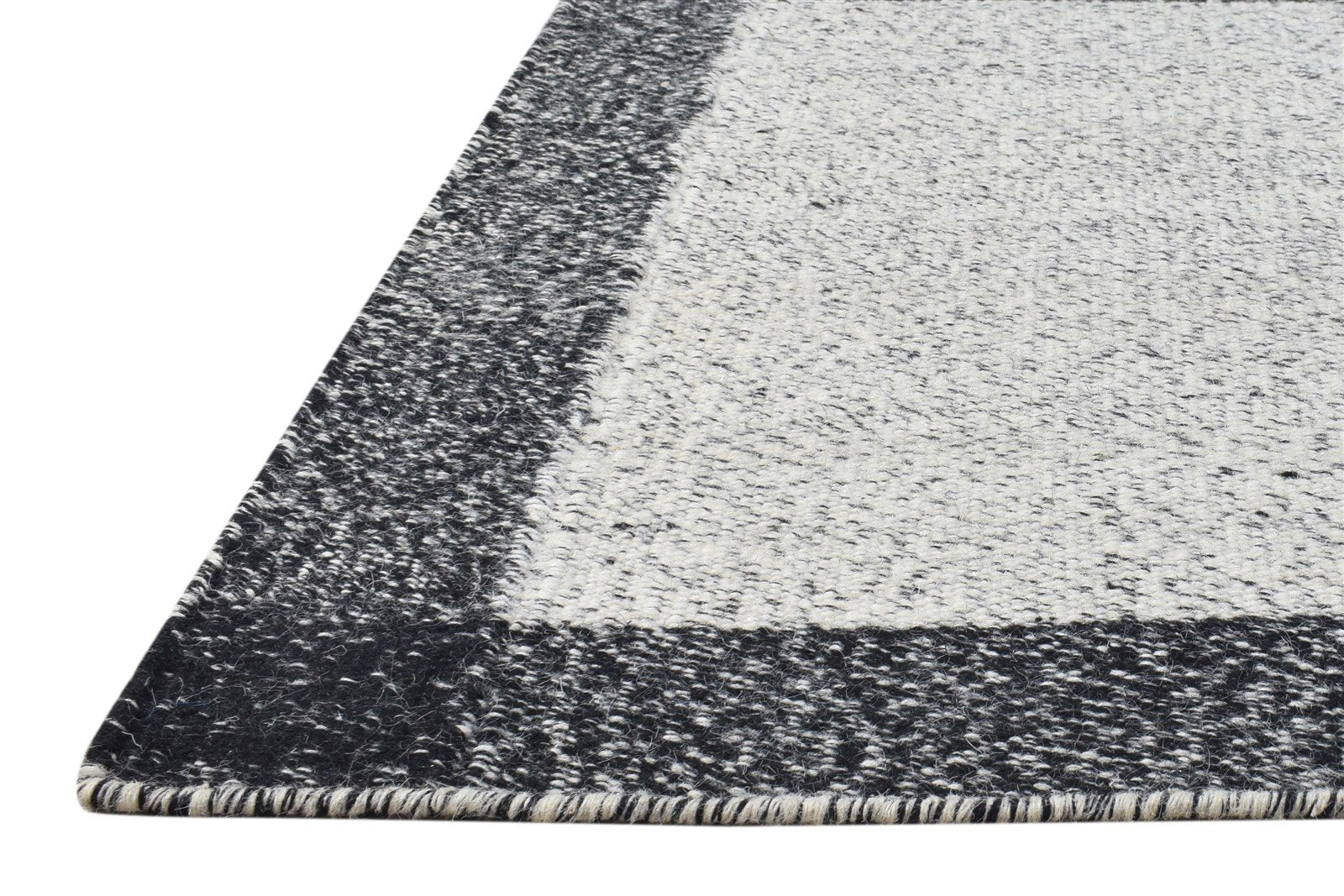 Black Wool Rug 2' X 3' Modern Dhurrie Scandinavian Bordered Small Carpet   7865138086037