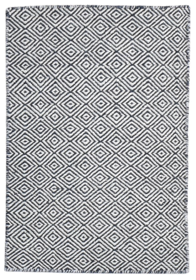 Black Wool Rug 2' X 3' Modern Dhurrie Scandinavian Diamond Small Carpet   7865014452373