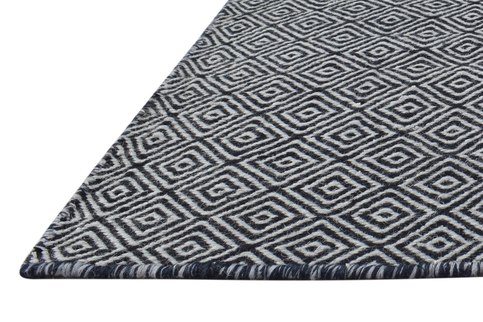 Black Wool Rug 2' X 3' Modern Dhurrie Scandinavian Diamond Small Carpet   7865014452373
