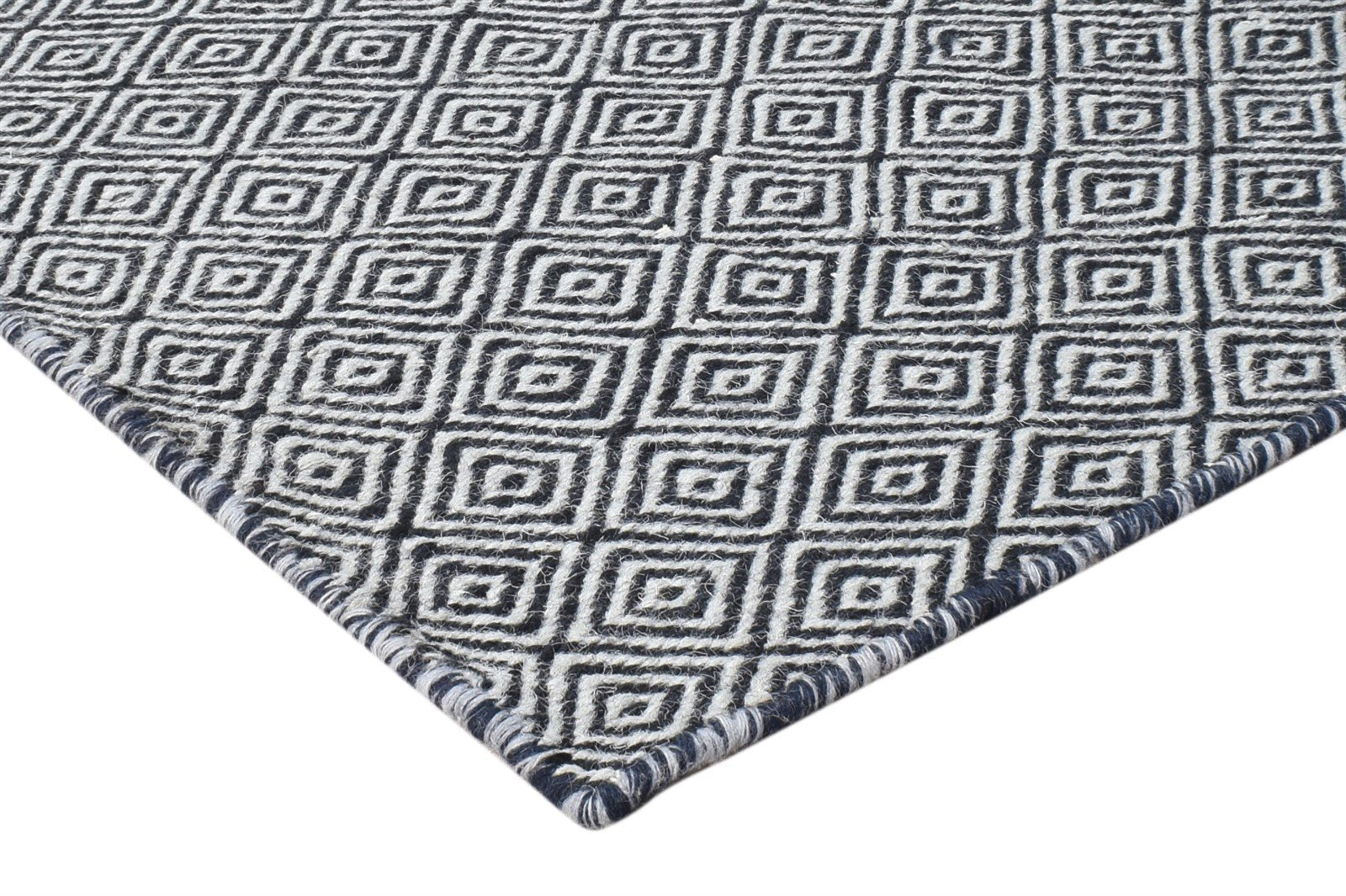 Black Wool Rug 2' X 3' Modern Dhurrie Scandinavian Diamond Small Carpet   7865014452373