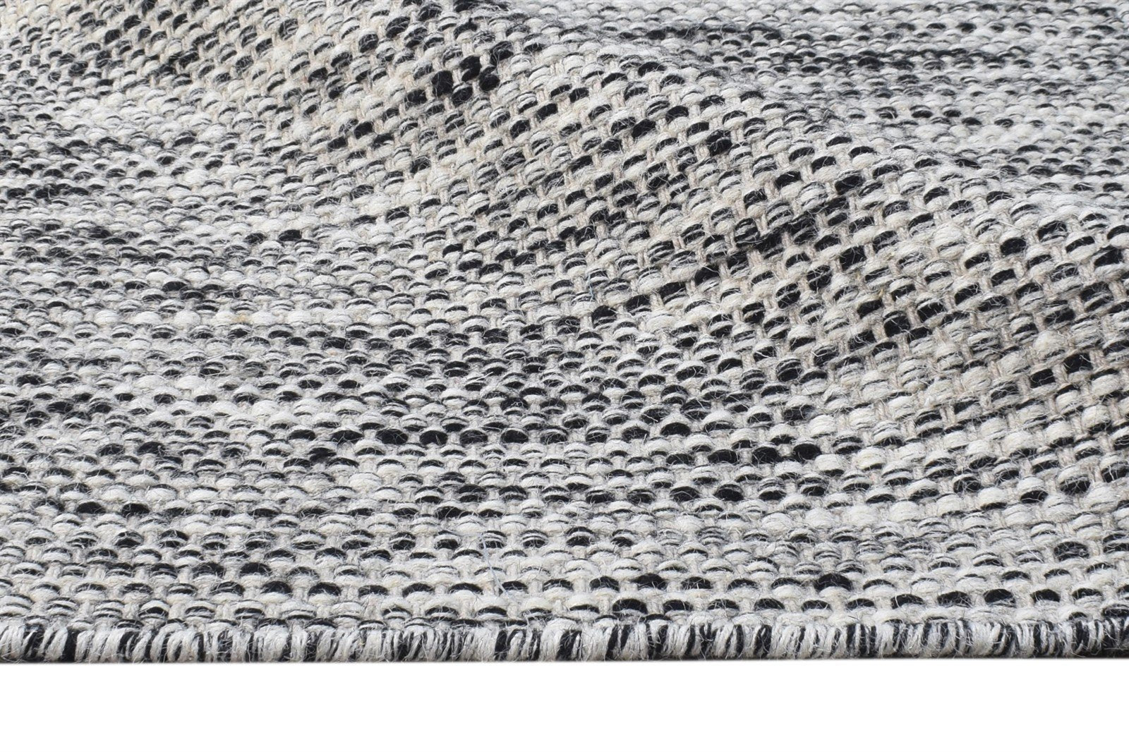 Rozalin Black Wool Rug 2' X 3' Modern Dhurrie Scandinavian Solid   7865137266837
