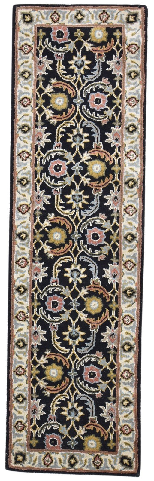 Black Wool Rug 2' X 8' Persian Hand Tufted Kashan Oriental Small Runner   7864854053013