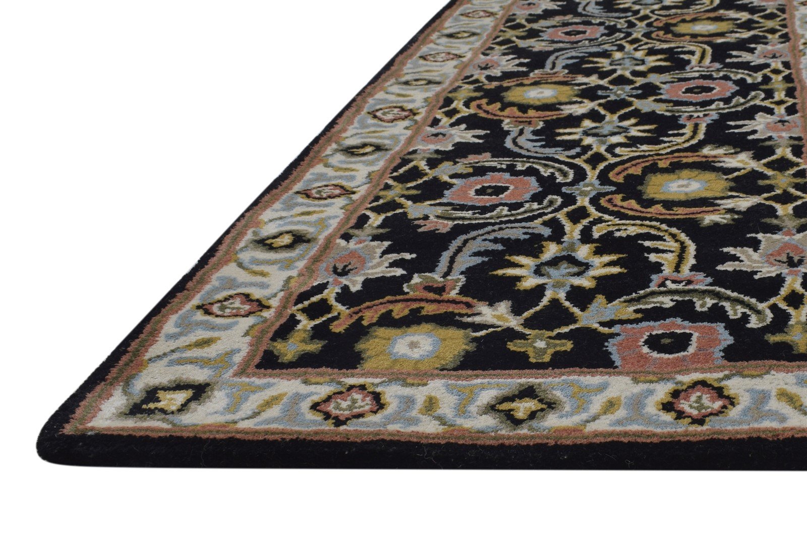 Black Wool Rug 2' X 8' Persian Hand Tufted Kashan Oriental Small Runner   7864854053013