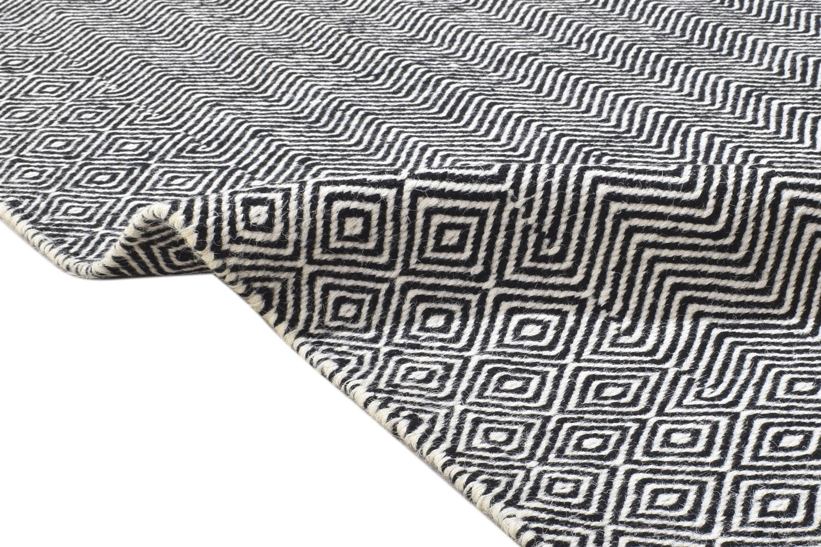 Black Wool Rug 4' X 6' Modern Dhurrie Scandinavian Trellis Room Size Carpet   7864151343253