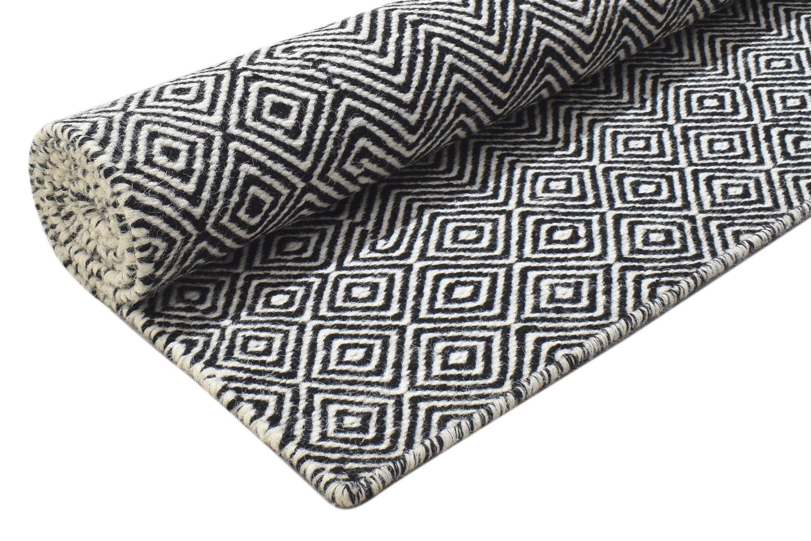 Black Wool Rug 4' X 6' Modern Dhurrie Scandinavian Trellis Room Size Carpet   7864151343253