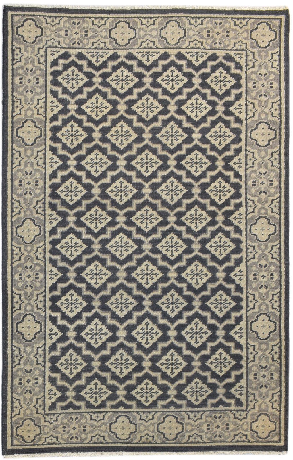 Black Wool Rug 4' X 6' Persian Hand Knotted Oriental Trellis Room Size Carpet   7860681474197