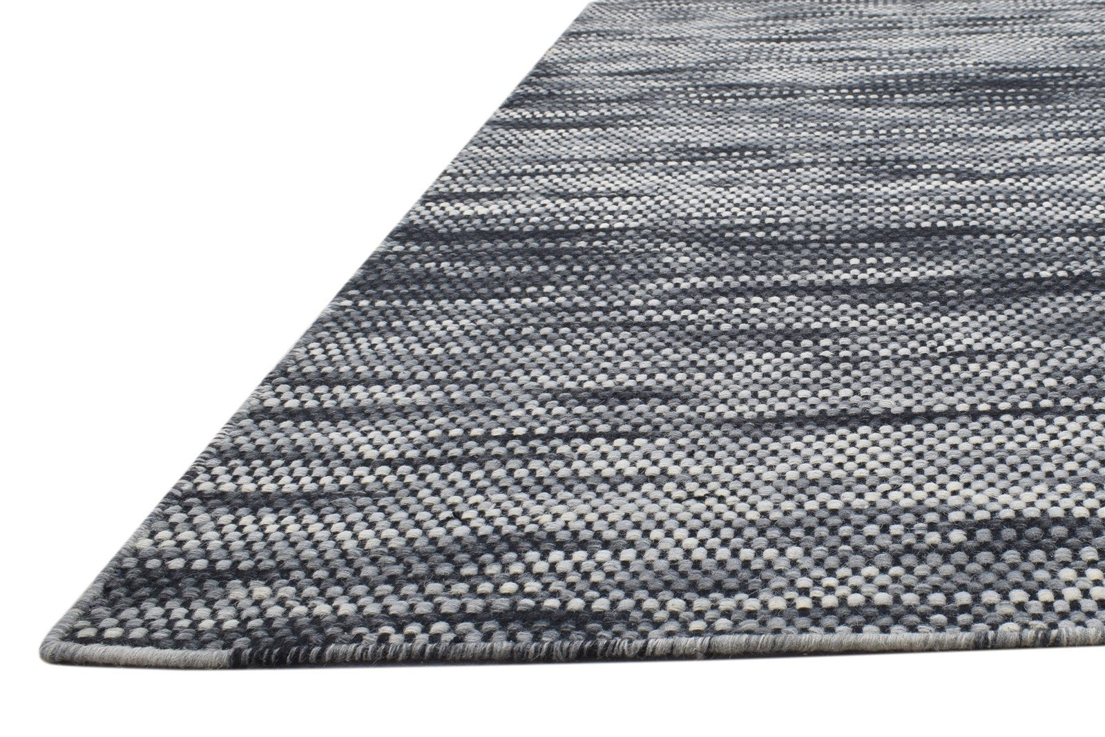 Black Wool Rug 5' X 8' Modern Dhurrie Scandinavian Striped Room Size Carpet   7864150786197