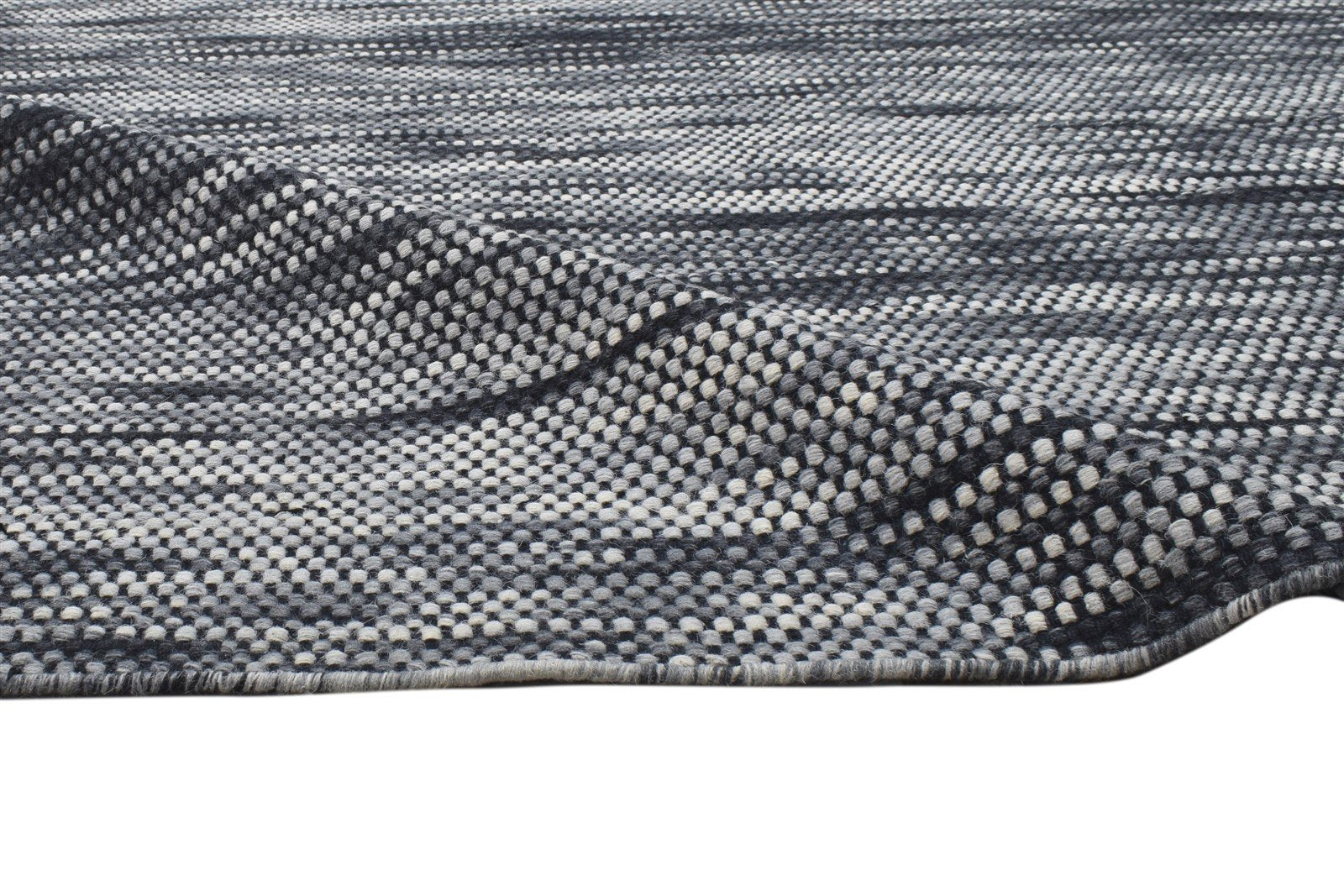 Bobbye Black Wool Rug 5' X 8' Modern Dhurrie Scandinavian Striped   7864150786197