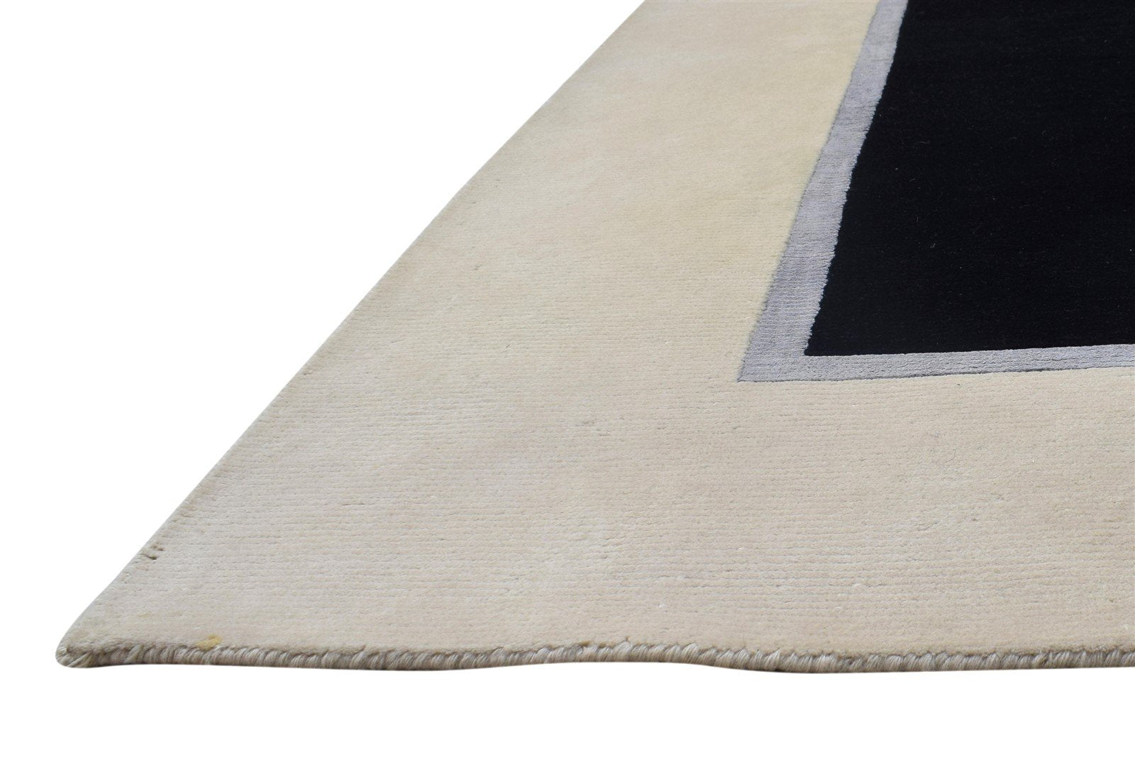 Black Wool Rug 6X8 Modern Hand Knotted Scandinavian Bordered Room Size Carpet   7864896716949