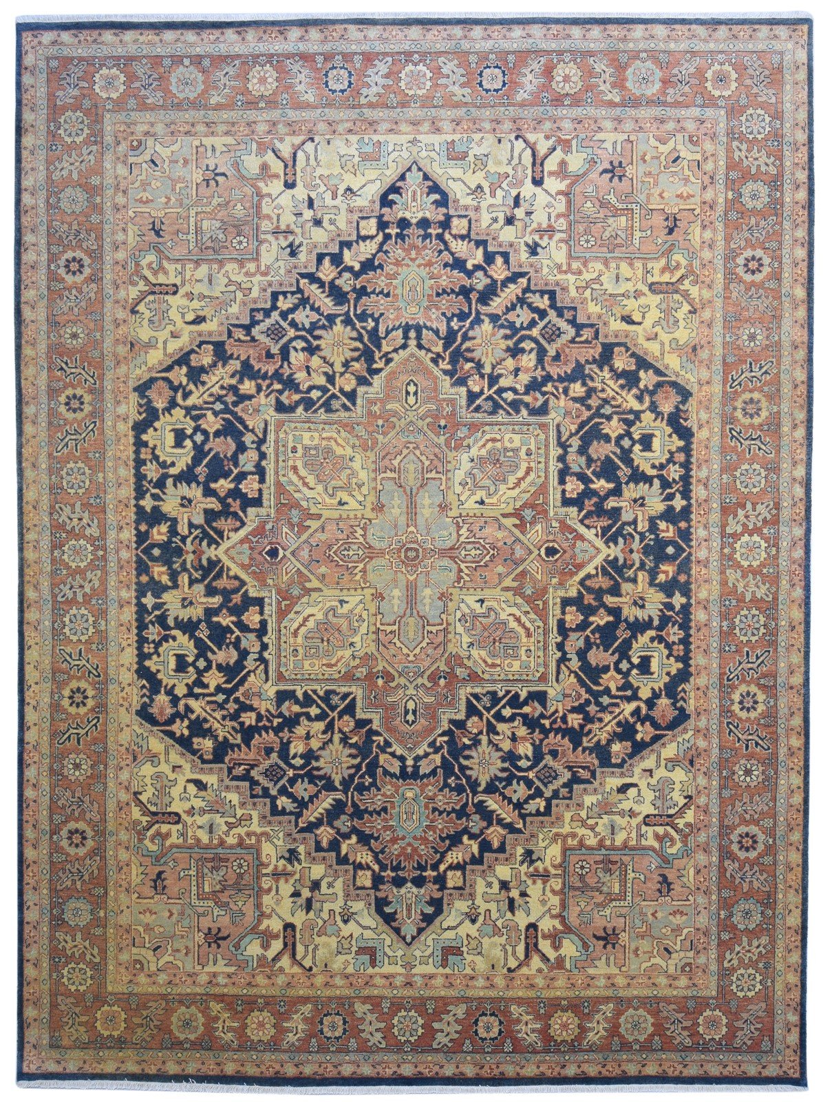 Black Wool Rug 8' X 11' Persian Hand Knotted Heriz-Indian Oriental Large Carpet   7864207966357