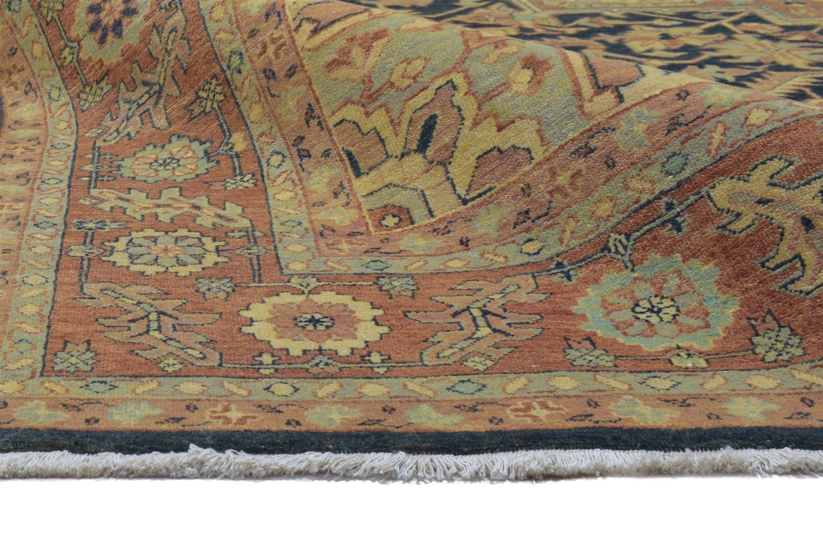 Black Wool Rug 8' X 11' Persian Hand Knotted Heriz-Indian Oriental Large Carpet   7864207966357