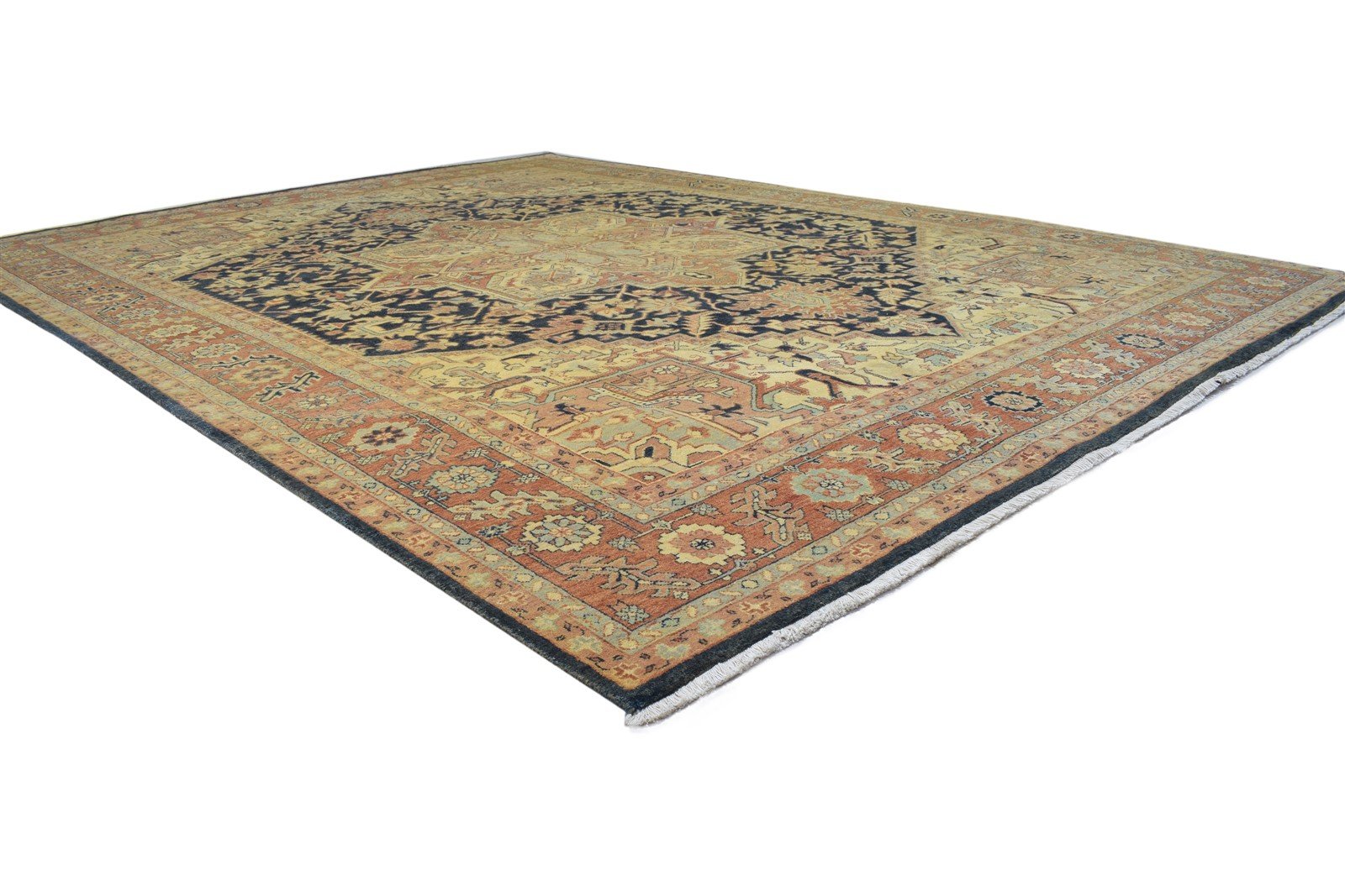 Black Wool Rug 8' X 11' Persian Hand Knotted Heriz-Indian Oriental Large Carpet   7864207966357