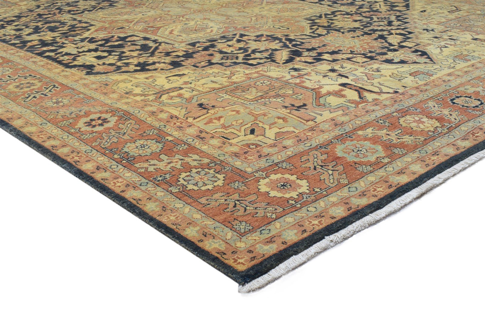 Black Wool Rug 8' X 11' Persian Hand Knotted Heriz-Indian Oriental Large Carpet   7864207966357