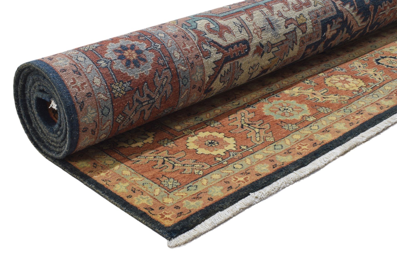 Black Wool Rug 8' X 11' Persian Hand Knotted Heriz-Indian Oriental Large Carpet   7864207966357