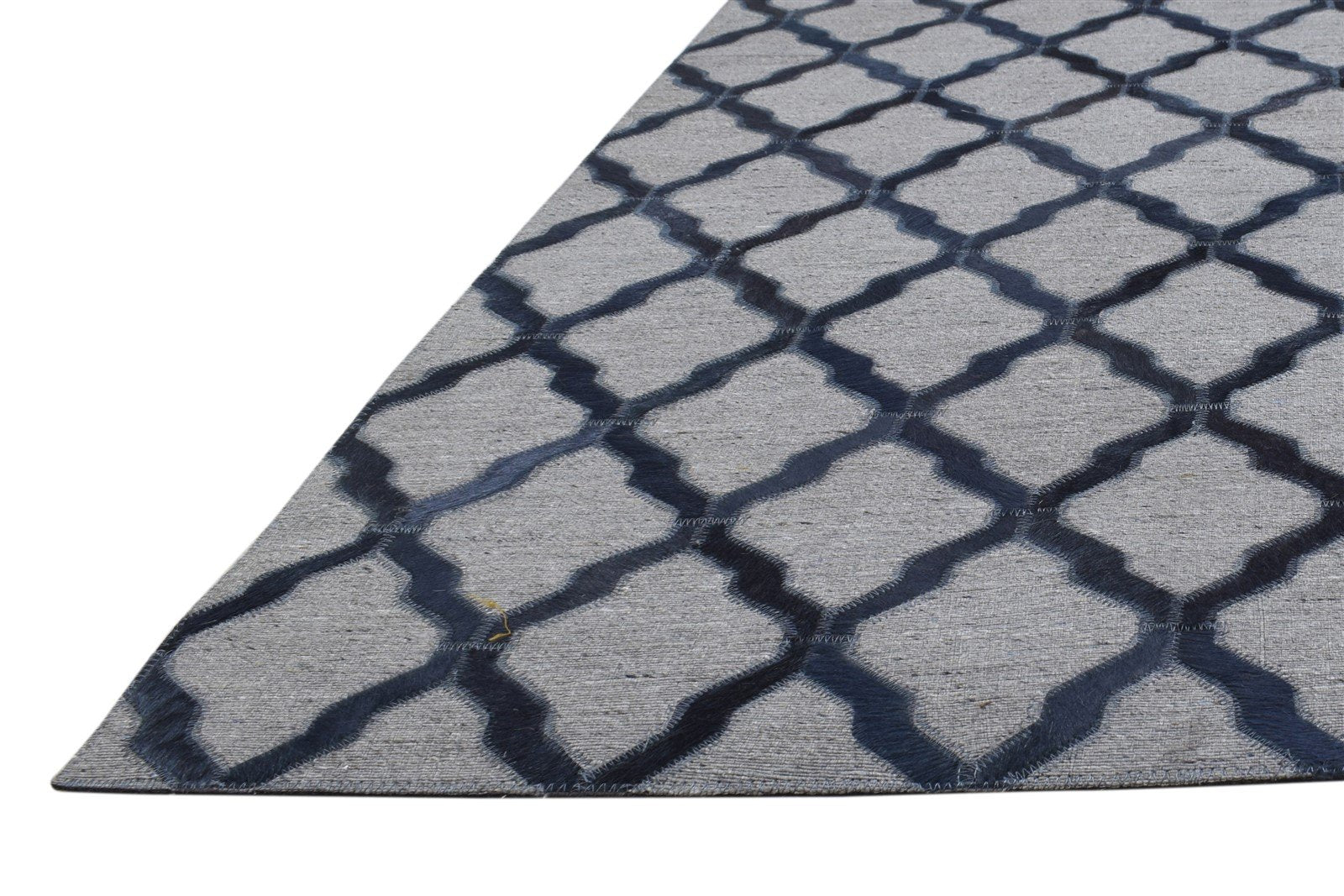 Blue Leather / Cotton Rug 3X9 Modern Hand Woven Moroccan Trellis Room Size   7864435769493