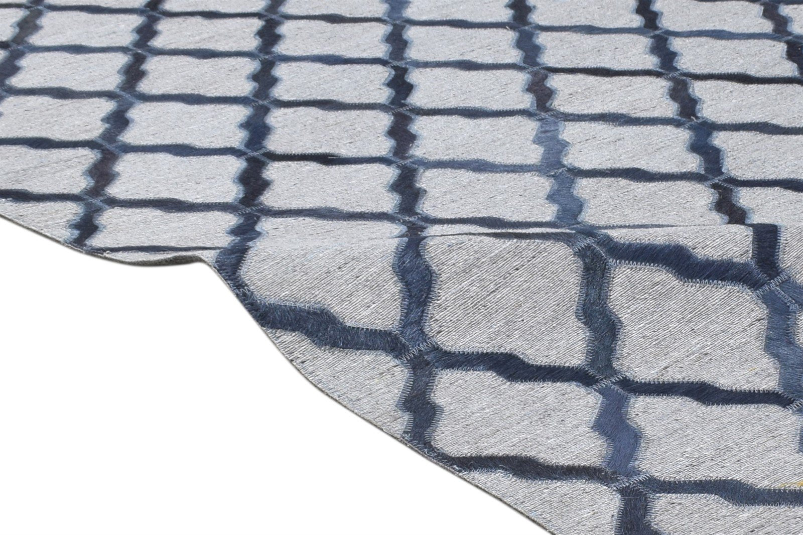 Blue Leather / Cotton Rug 3X9 Modern Hand Woven Moroccan Trellis Room Size   7864435769493