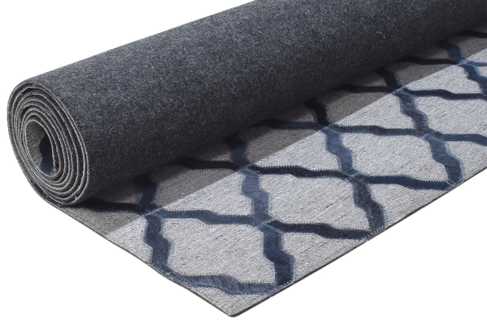 Blue Leather / Cotton Rug 3X9 Modern Hand Woven Moroccan Trellis Room Size   7864435769493