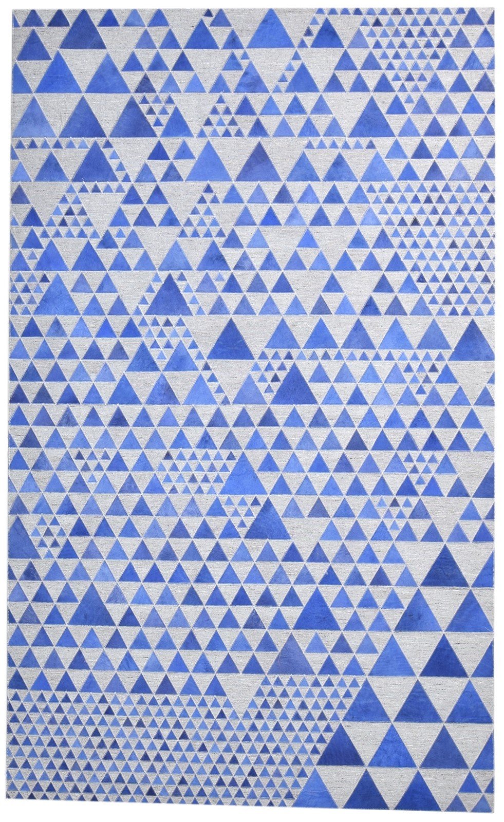 Blue Leather / Cotton Rug 5X8 Modern Hand Woven Scandinavian Triangles Room Size   7864947802261