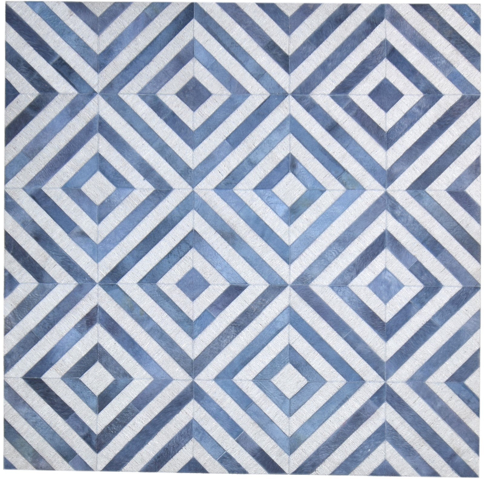 Blue Leather / Cotton Rug 6X6 Modern Hand Woven Moroccan Diamond Room Size   7864865095829