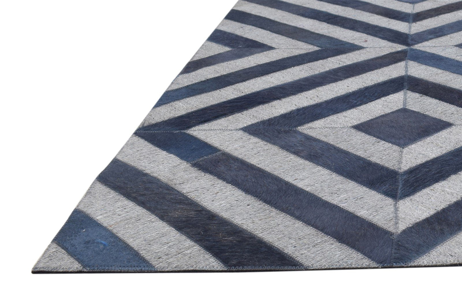Blue Leather / Cotton Rug 6X6 Modern Hand Woven Moroccan Diamond Room Size   7864865095829