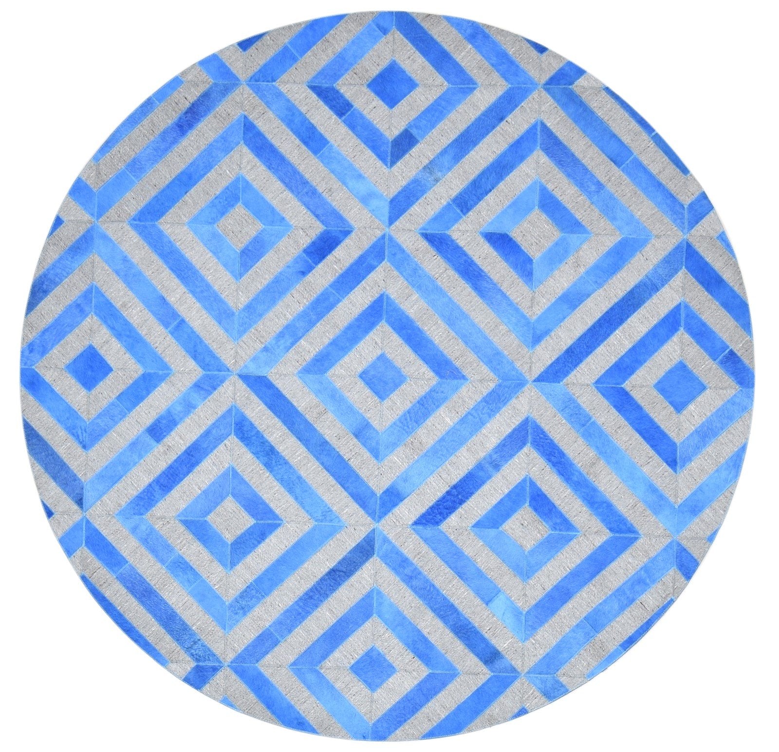 Blue Leather / Cotton Rug 6X6 Modern Hand Woven Moroccan Diamond Room Size Round   7864864080021