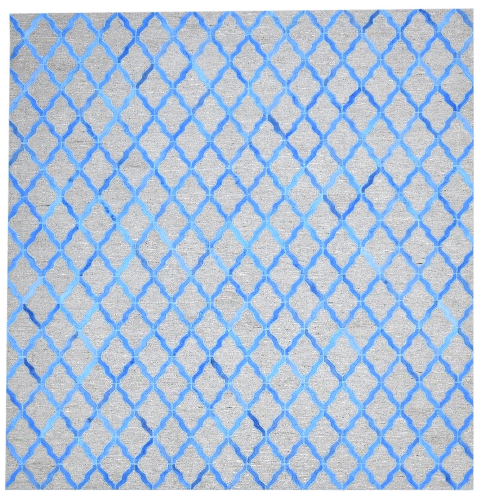 Blue Leather / Cotton Rug 6X6 Modern Hand Woven Moroccan Trellis Room Size   7864867160213