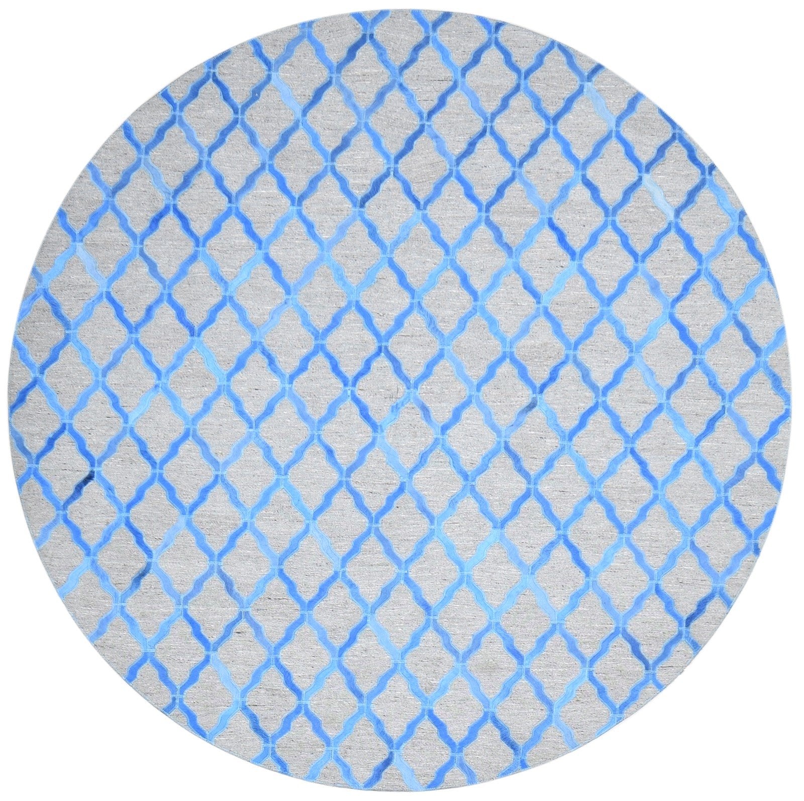 Blue Leather / Cotton Rug 6X6 Modern Hand Woven Moroccan Trellis Room Size   7864916246677