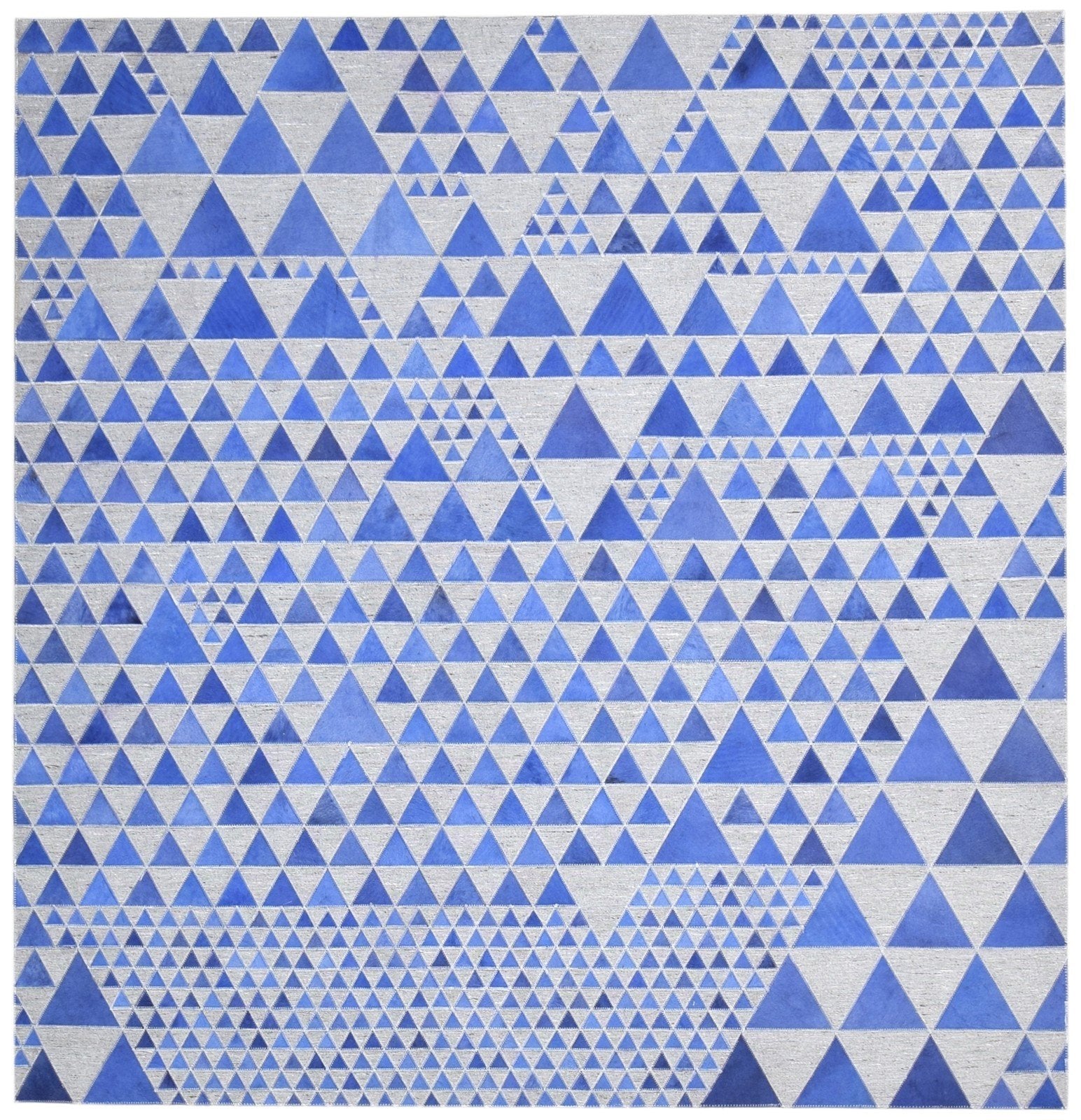 Blue Leather / Cotton Rug 6X6 Modern Hand Woven Scandinavian Triangles Room Size   7864936530069