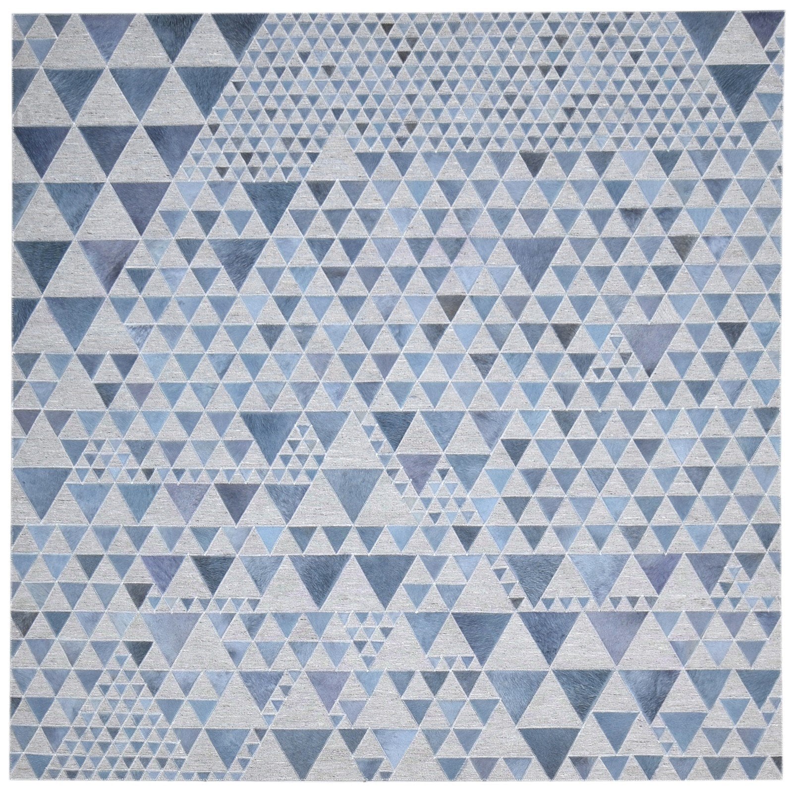 Blue Leather / Cotton Rug 6X6 Modern Hand Woven Scandinavian Triangles Room Size   7864938528917