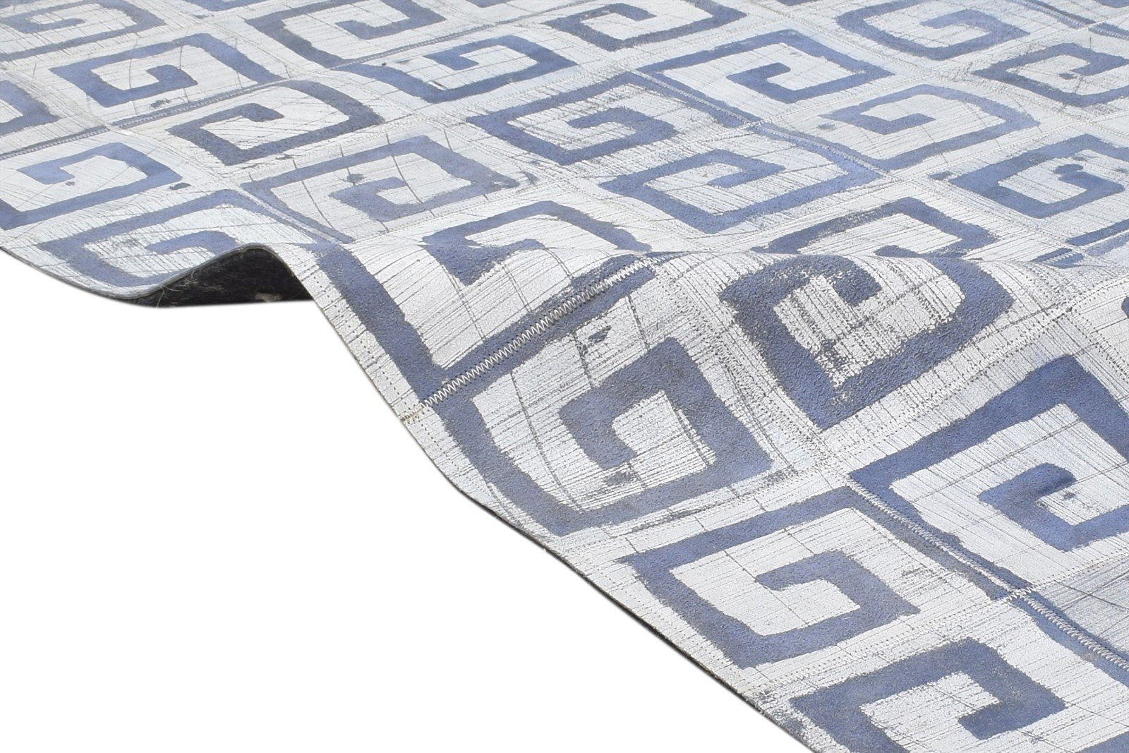 Blue Leather Rug 5' X 8' Modern Hand Woven Moroccan Geometric Room Size Carpet   7864784093333