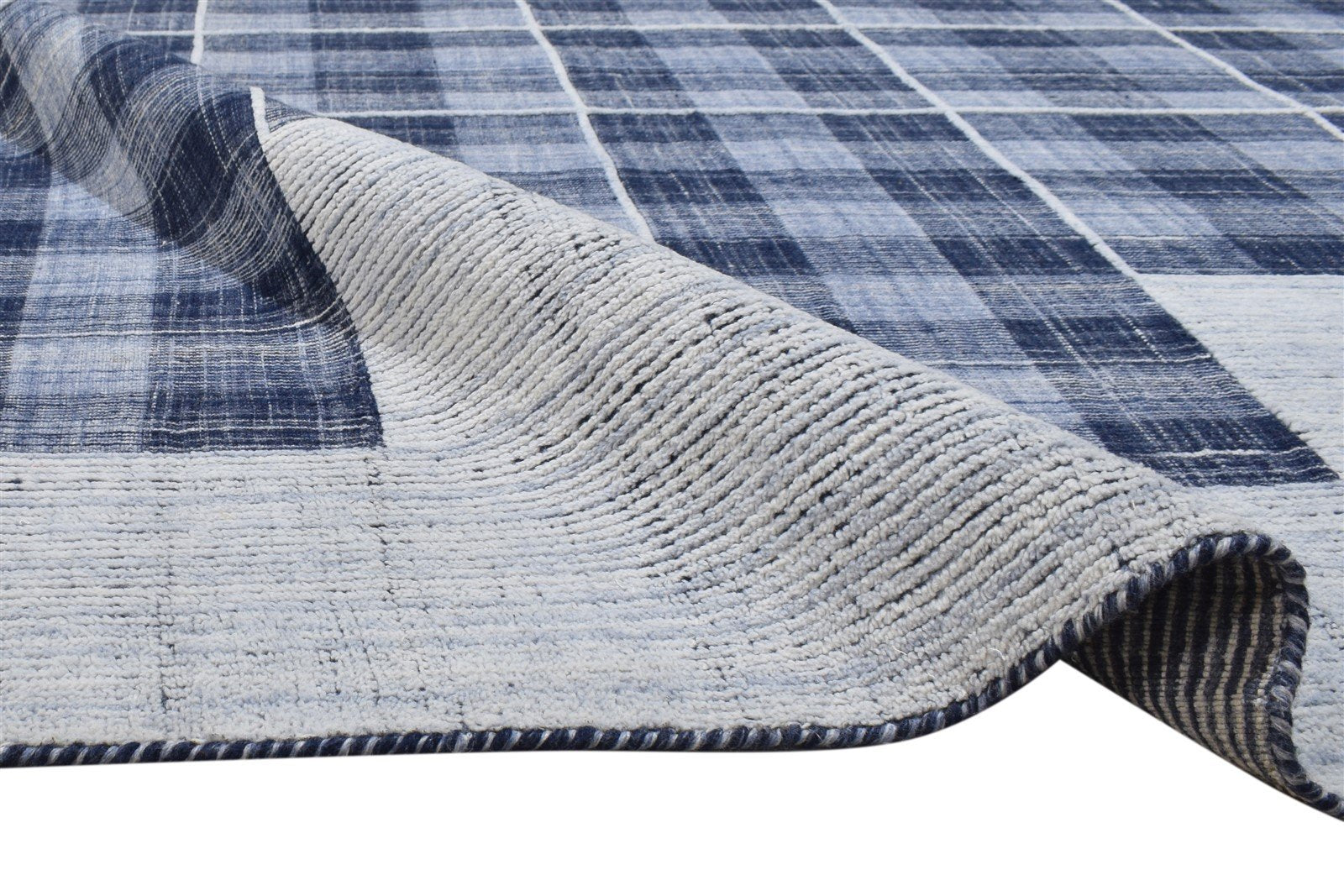 Blue Pet Yarn Rug 5' X 7' Modern Handloom Scandinavian Plaids Room Size Carpet   7864230412437