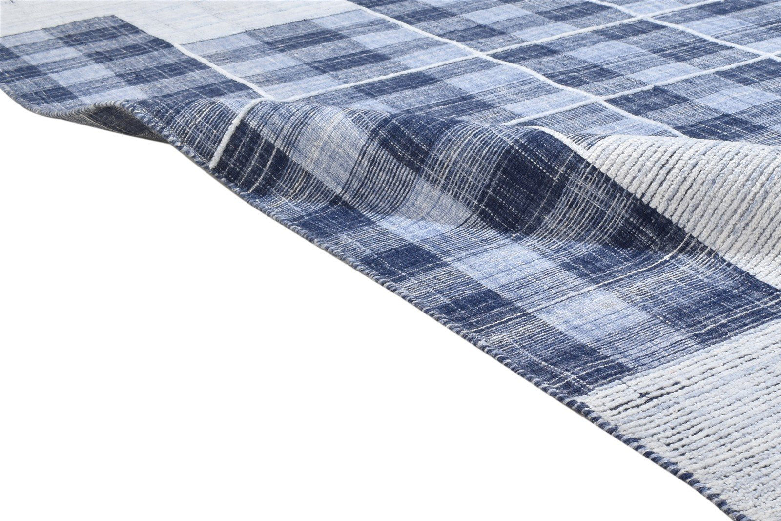 Blue Pet Yarn Rug 5' X 7' Modern Handloom Scandinavian Plaids Room Size Carpet   7864230412437
