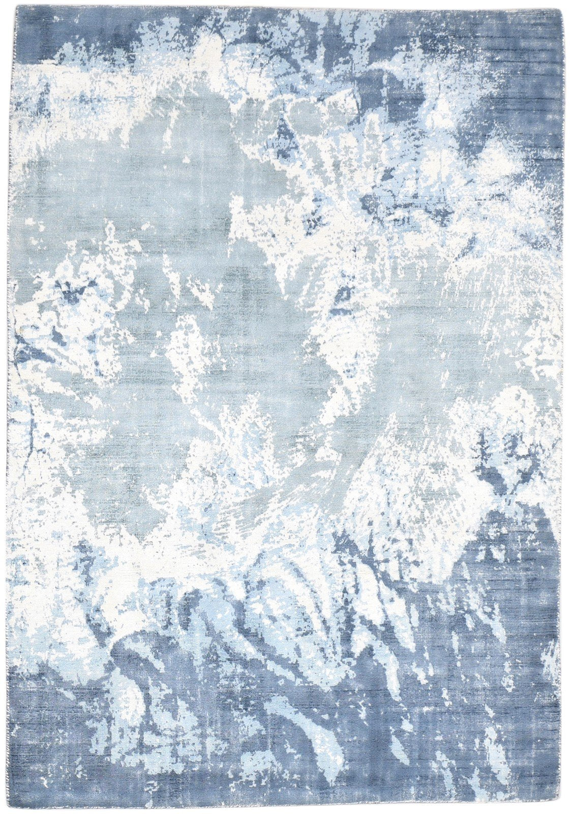 Blue Silk Rug 4' X 6' Modern Hand Woven Indian Abstract Room Size Carpet   7864159535253