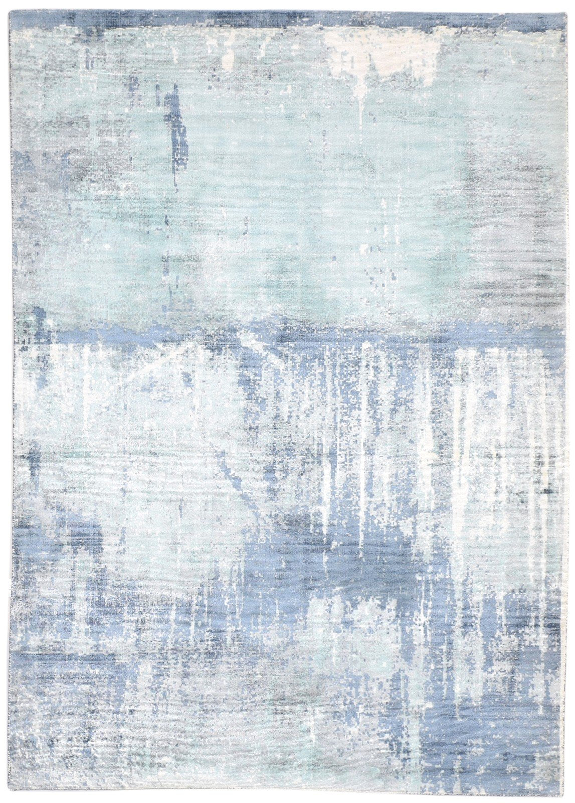 Blue Silk Rug 5' X 7' Modern Hand Woven Indian Abstract Room Size Carpet   7864162386069