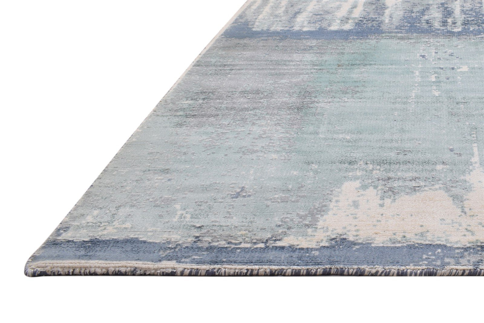 Blue Silk Rug 5' X 7' Modern Hand Woven Indian Abstract Room Size Carpet   7864162386069