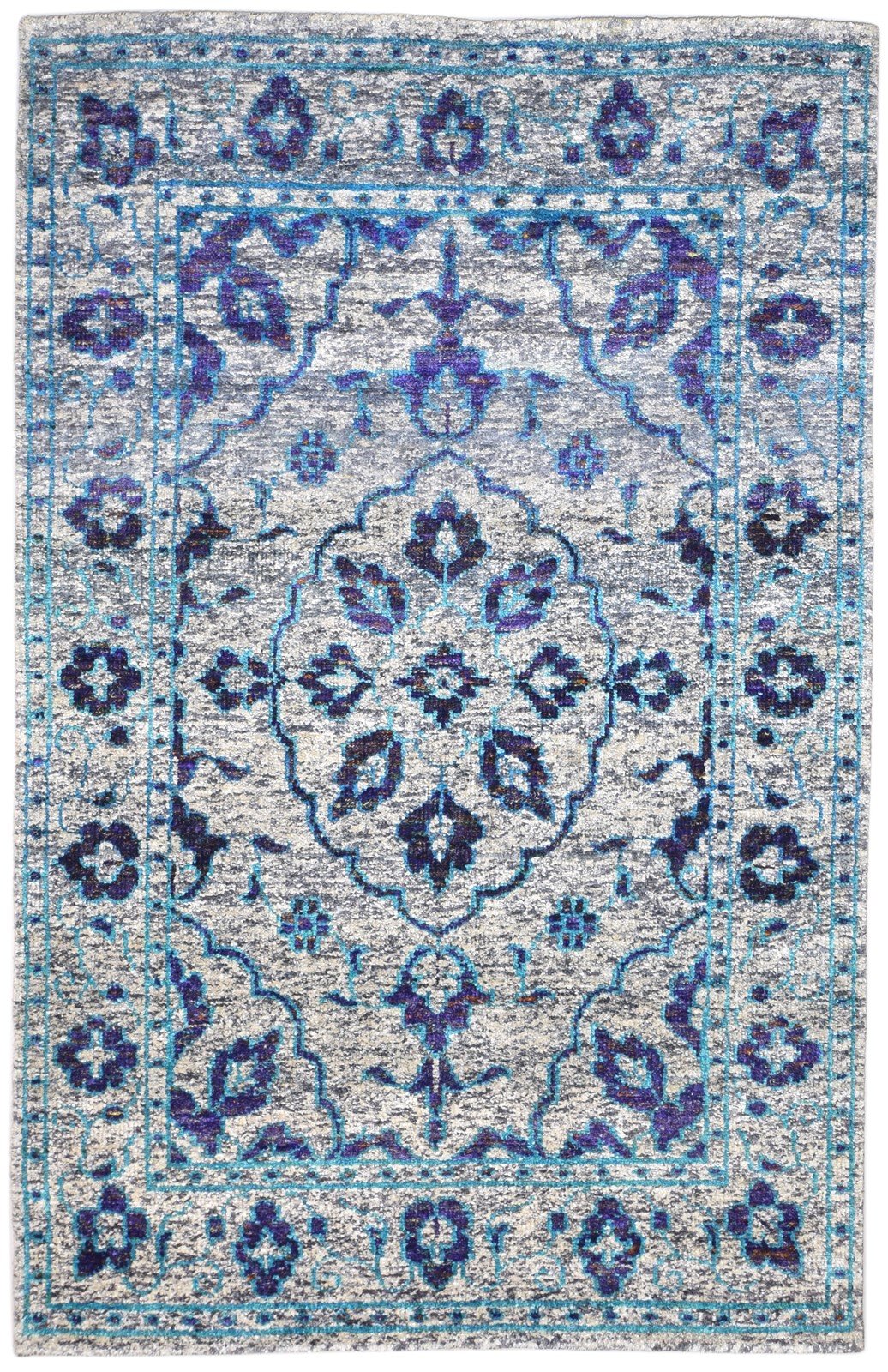 Blue Silk Rug 5' X 8' Modern Hand Knotted Bohemian Oriental Room Size Carpet   7864097734805
