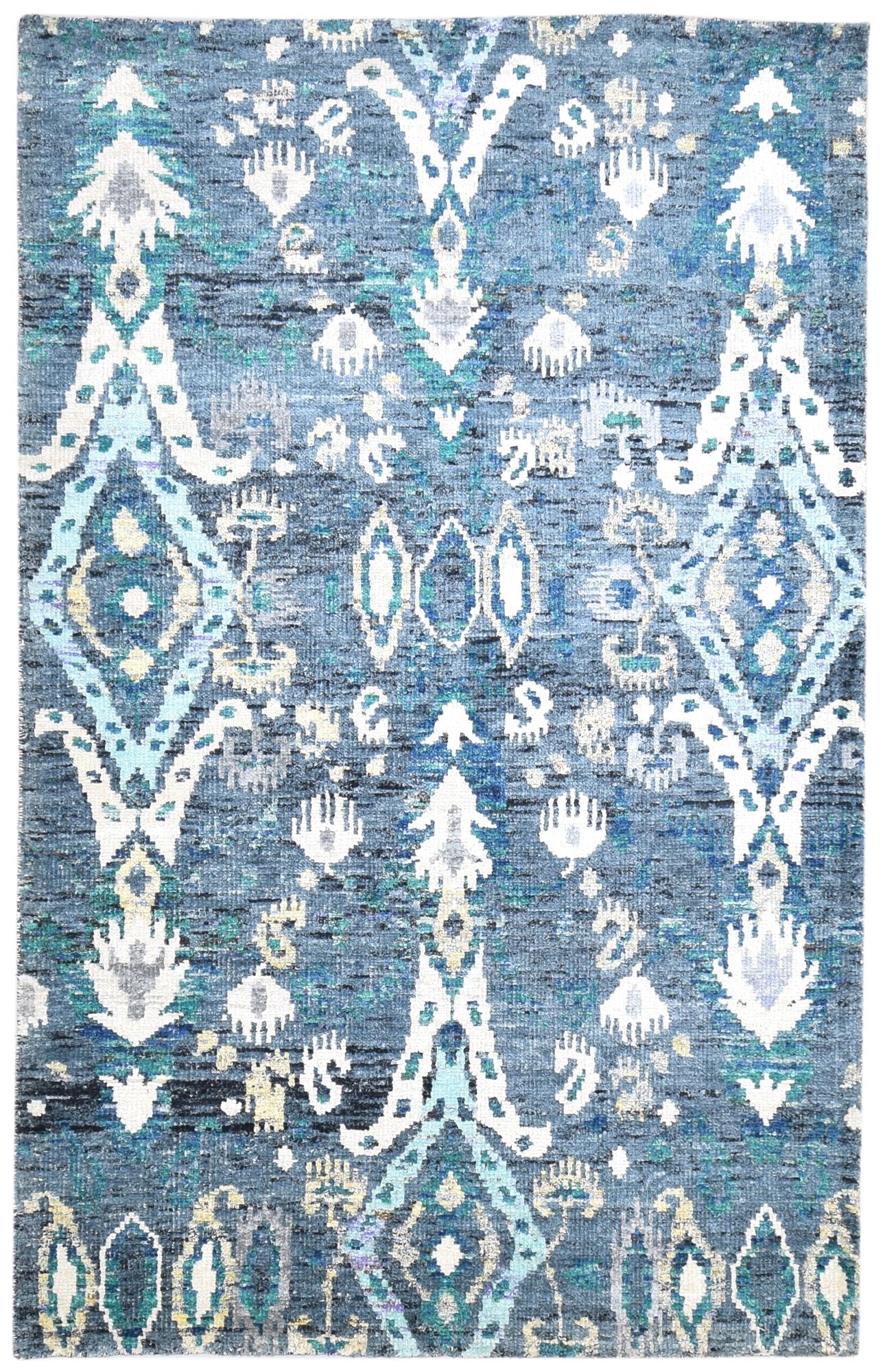 Blue Silk Rug 5' X 8' Persian Hand Knotted Oriental Ikat Room Size Carpet   7864905695381