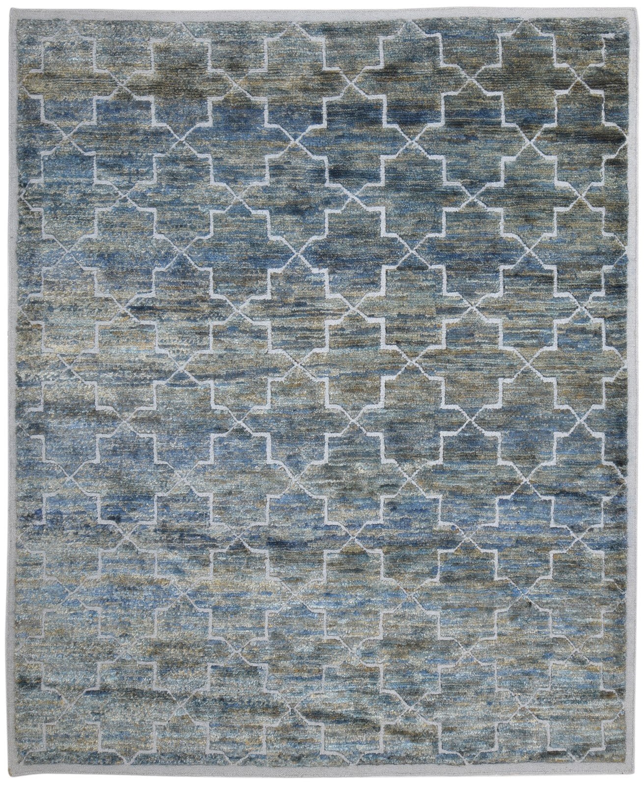 Blue Wool / Jute Rug 8' X 10' Modern Hand Knotted Moroccan Trellis Large Carpet   7864782192789