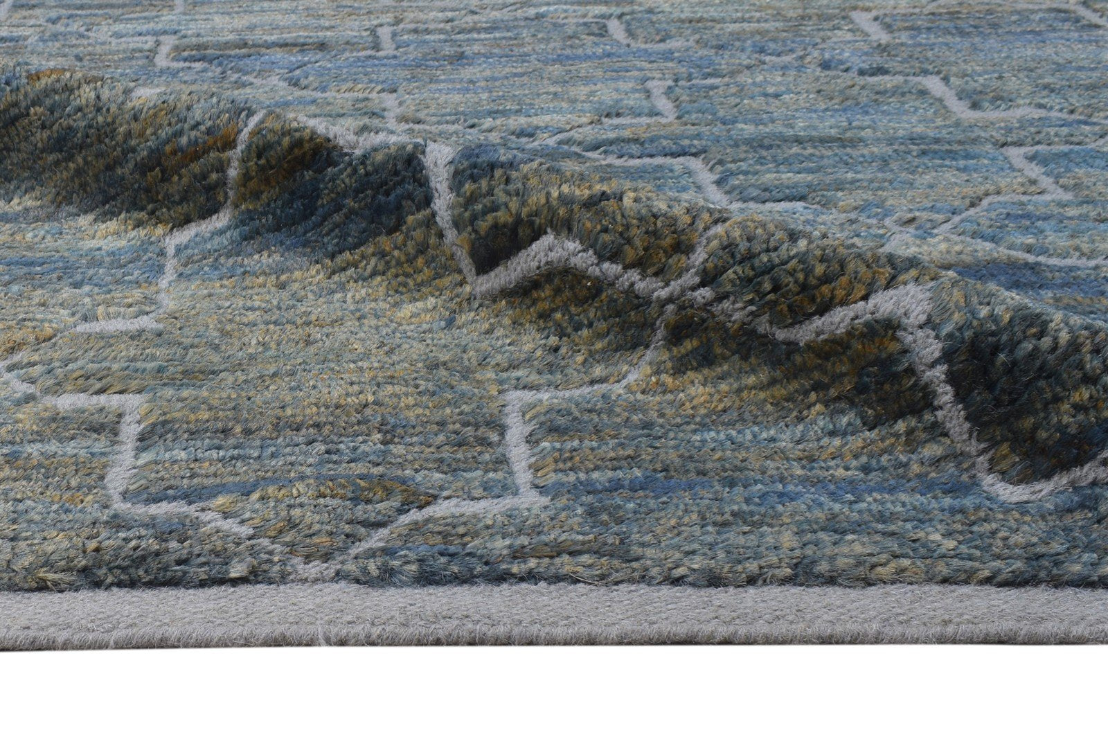 Blue Wool / Jute Rug 8' X 10' Modern Hand Knotted Moroccan Trellis Large Carpet   7864782192789